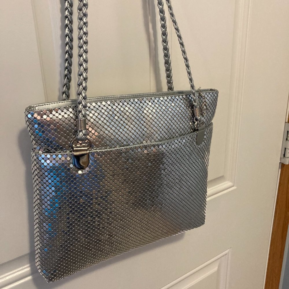 Silver Metal Metallic Mesh Handbag Crossbody Shoulder Vintage by Y & S